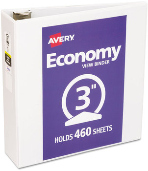 Avery® Economy View Binder with Round Rings , 3 3" Capacity, 11 x 8.5, White, (5741)