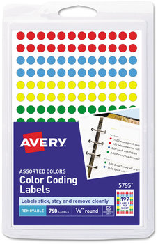 Avery® Handwrite Only Self-Adhesive Removable Round Color-Coding Labels 0.25" dia, Assorted, 192/Sheet, 4 Sheets/Pack, (5795)