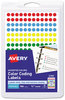 A Picture of product AVE-05795 Avery® Handwrite Only Self-Adhesive Removable Round Color-Coding Labels 0.25" dia, Assorted, 192/Sheet, 4 Sheets/Pack, (5795)