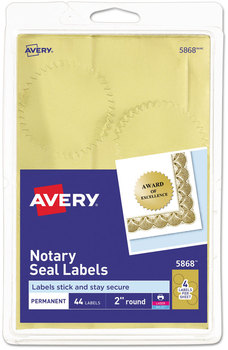 Avery® Printable Gold Foil Seals 2" dia, 4/Sheet, 11 Sheets/Pack, (5868)