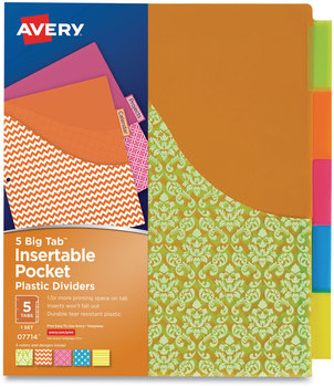 Avery® Big Tab™ Insertable One-Pocket Plastic Dividers 5-Tab, 11.13 x 9.25, Assorted, 1 Set