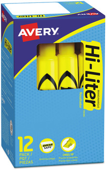 Avery® HI-LITER® Desk-Style Highlighters Yellow Ink, Chisel Tip, Yellow/Black Barrel, Dozen
