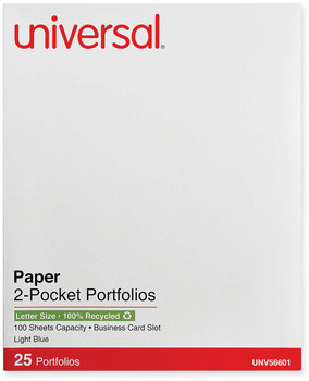 Universal® Two-Pocket Portfolios with Textured Covers Portfolio, Embossed Leather Grain Paper, 11 x 8.5, Light Blue, 25/Box