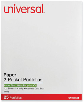 Universal® Two-Pocket Portfolios with Textured Covers Portfolio, Embossed Leather Grain Paper, 11 x 8.5, White, 25/Box