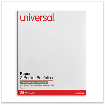 Universal® Two-Pocket Portfolios with Textured Covers Portfolio, Embossed Leather Grain Paper, 11 x 8.5, Red, 25/Box