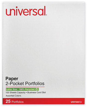 Universal® Two-Pocket Portfolios with Textured Covers Portfolio, Embossed Leather Grain Paper, 11 x 8.5, Assorted Colors, 25/Box