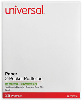 Universal® Two-Pocket Portfolios with Textured Covers Portfolio, Embossed Leather Grain Paper, 11 x 8.5, Black, 25/Box