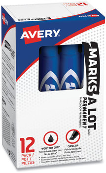 Avery® MARKS A LOT® Regular Desk-Style Permanent Marker Broad Chisel Tip, Blue, Dozen (7886)