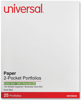 Universal® Two-Pocket Portfolios with Textured Covers Portfolio, Embossed Leather Grain Paper, 11 x 8.5, Dark Blue, 25/Box