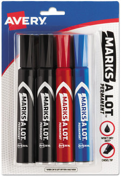 Avery® MARKS A LOT® Regular Desk-Style Permanent Marker Broad Chisel Tip, Assorted Colors, 4/Set (7905)