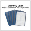 A Picture of product UNV-57122 Universal® Clear Front Report Cover with Prong Fasteners Fastener, 0.5" Capacity, 8.5 x 11, Clear/Dark Blue, 25/Box