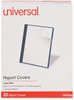 A Picture of product UNV-57122 Universal® Clear Front Report Cover with Prong Fasteners Fastener, 0.5" Capacity, 8.5 x 11, Clear/Dark Blue, 25/Box