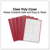 A Picture of product UNV-57123 Universal® Clear Front Report Cover with Prong Fasteners Fastener, 0.5" Capacity, 8.5 x 11, Clear/Red, 25/Box