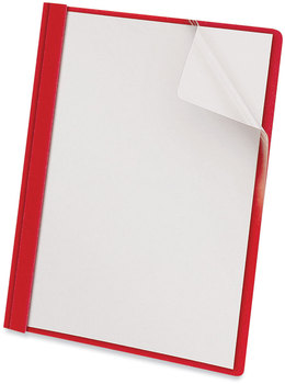 Universal® Clear Front Report Cover with Prong Fasteners Fastener, 0.5" Capacity, 8.5 x 11, Clear/Red, 25/Box