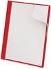 A Picture of product UNV-57123 Universal® Clear Front Report Cover with Prong Fasteners Fastener, 0.5" Capacity, 8.5 x 11, Clear/Red, 25/Box