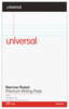A Picture of product UNV-57300 Universal® Premium Ruled Writing Pads with Heavy Duty Back Heavy-Duty Narrow Rule, Black Headband, 50 White 5 x 8 Sheets, 12/Pack