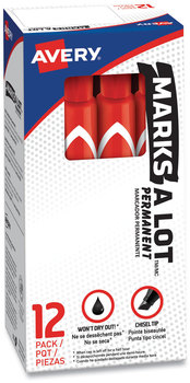 Avery® MARKS A LOT® Large Desk-Style Permanent Marker Broad Chisel Tip, Red, Dozen (8887)