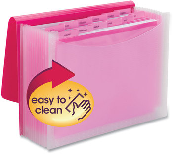 Smead™ Poly Expanding Folders 12 Sections, Cord/Hook Closure, 1/6-Cut Tabs, Letter Size, Pink/Clear