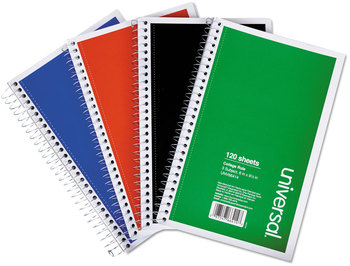 Universal® Wirebound Notebook 3-Subject, Medium/College Rule, Assorted Cover Colors, (120) 9.5 x 6 Sheets, 4/Pack