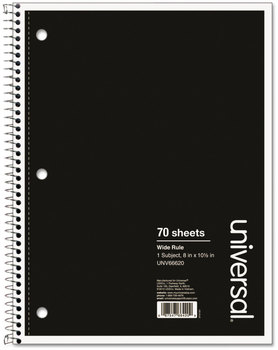 Universal® Wirebound Notebook 1-Subject, Wide/Legal Rule, Black Cover, (70) 10.5 x 8 Sheets