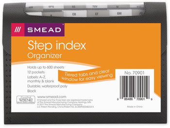 Smead™ Step Index Organizer 12 Sections, Cord/Hook Closure, 1/6-Cut Tabs, Letter Size, Black