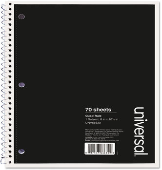Universal® Wirebound Notebook 1-Subject, Quadrille Rule (4 sq/in), Black Cover, (70) 10.5 x 8 Sheets