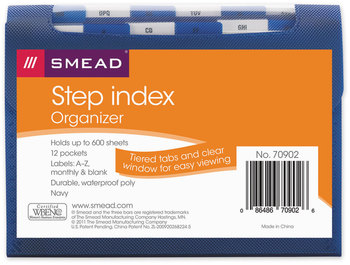 Smead™ Step Index Organizer 12 Sections, Cord/Hook Closure, 1/6-Cut Tabs, Letter Size, Navy