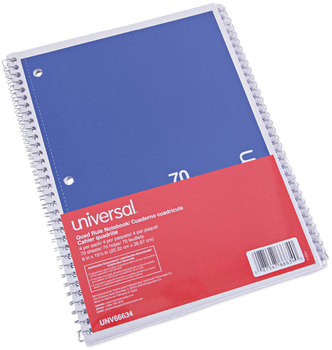 Universal® Wirebound Notebook 1-Subject, Quadrille Rule (4 sq/in), Assorted Cover Colors, (70) 10.5 x 8 Sheets, 4/Pack
