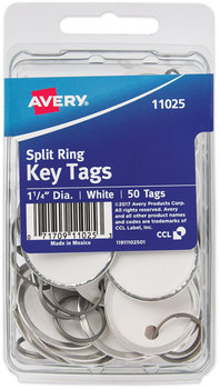 Avery® Key Tags with Split Ring 1.25" dia, White, 50/Pack