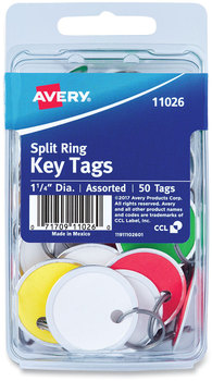 Avery® Key Tags with Split Ring 1.25" dia, Assorted Colors, 50/Pack