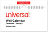 A Picture of product UNV-71003 Universal® 3-Month Wall Calender Three-Month Calendar, 12 x 27, White/Black/Red Sheets, 14-Month, Dec 2023 to Jan 2025