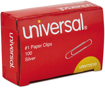 Universal® Paper Clips #1, Smooth, Silver, 100 Clips/Box, 10 Boxes/Pack, 12 Packs/Carton
