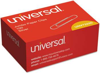 Universal® Paper Clips Jumbo, Smooth, Silver, 100/Box