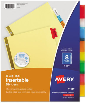 Avery® Insertable Big Tab™ Dividers 8-Tab, Double-Sided Gold Edge Reinforcing, 11 x 8.5, Buff, Assorted Tabs, 1 Set