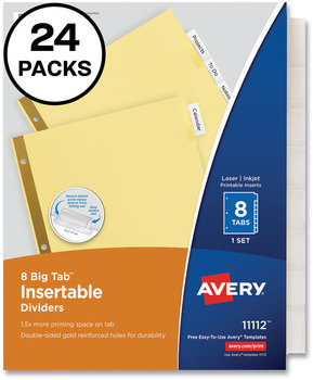 Avery® Insertable Big Tab™ Dividers 8-Tab, Double-Sided Gold Edge Reinforcing, 11 x 8.5, Buff, Clear Tabs, 24 Sets