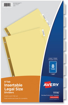 Avery® Insertable Standard Tab Dividers 8-Tab, 14 x 8.5,, Buff, 1 Set