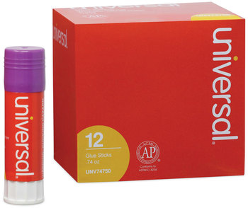 Universal® Glue Stick 0.74 oz, Applies Purple, Dries Clear, 12/Pack