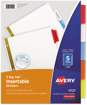 Avery® Insertable Big Tab™ Dividers 5-Tab, Double-Sided Gold Edge Reinforcing, 11 x 8.5, White, Assorted Tabs, 1 Set