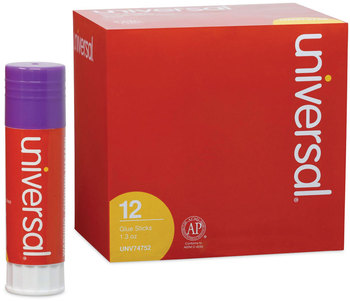 Universal® Glue Stick 1.3 oz, Applies Purple, Dries Clear, 12/Pack