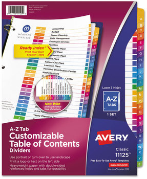 Avery® Customizable Table of Contents Ready Index® Multicolor Dividers with Printable Section Titles TOC Tab 26-Tab, A to Z, 11 x 8.5, White, Traditional Color Tabs, 1 Set
