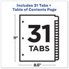 A Picture of product AVE-11128 Avery® Customizable Table of Contents Ready Index® Black & White Dividers with Printable Section Titles TOC and 31-Tab, 1 to 31, 11 x 8.5, Set