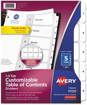 Avery® Customizable Table of Contents Ready Index® Black & White Dividers with Printable Section Titles TOC and 5-Tab, 1 to 5, 11 x 8.5, Set