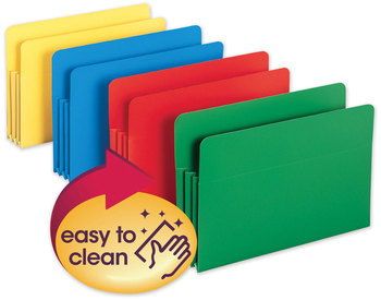 Smead™ Poly Drop Front File Pockets 3.5" Expansion, Legal Size, Assorted Colors, 4/Box