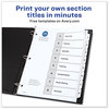 A Picture of product AVE-11132 Avery® Customizable Table of Contents Ready Index® Black & White Dividers with Printable Section Titles TOC and 8-Tab, 1 to 8, 11 x 8.5, Set