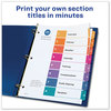 A Picture of product AVE-11133 Avery® Customizable Table of Contents Ready Index® Multicolor Dividers with Printable Section Titles TOC Tab 8-Tab, 1 to 8, 11 x 8.5, White, Traditional Color Tabs, Set