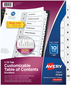 Avery® Customizable Table of Contents Ready Index® Black & White Dividers with Printable Section Titles TOC and 10-Tab, 1 to 10, 11 x 8.5, Set