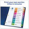 A Picture of product AVE-11135 Avery® Customizable Table of Contents Ready Index® Multicolor Dividers with Printable Section Titles TOC Tab 10-Tab, 1 to 10, 11 x 8.5, White, Traditional Color Tabs, Set