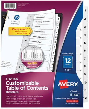 Avery® Customizable Table of Contents Ready Index® Black & White Dividers with Printable Section Titles TOC and 12-Tab, 1 to 12, 11 x 8.5, Set