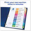 A Picture of product AVE-11141 Avery® Customizable Table of Contents Ready Index® Multicolor Dividers with Printable Section Titles TOC Tab 12-Tab, 1 to 12, 11 x 8.5, White, Traditional Color Tabs, Set