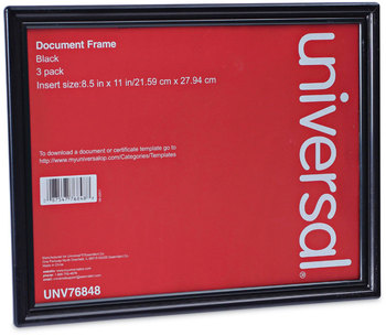 Universal® Document Frames All Purpose Frame, 8.5 x 11 Insert, Black, 3/Pack